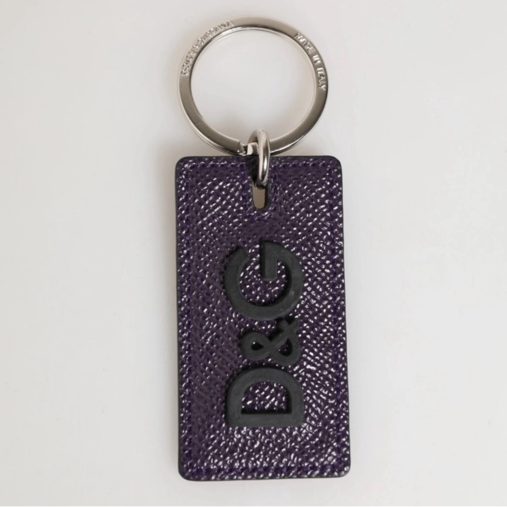 Dolce & Gabbana Violet Calf Leather D&G Logo Metal Ring Keyring Women's Keychain